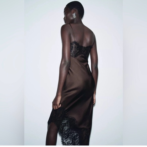 Zara Asymmetric Satin Dress with lace - Picture 2 of 5